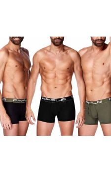Apple Boxer Ανδρικά Μπόξερ 3 τεμάχια 0114965 Black Khaki - ΝΕΕΣ ΠΑΡΑΛΑΒΕΣ στο Bodyman