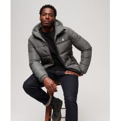 Superdry Jacket M5011827A-HSZ Sports Puffer Hodded Grey - Μπουφάν στο Bodyman