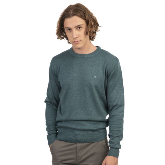 Rebase Ανδρικό Βαμβακερό Πουλόβερ 242RKNIT-8000 Teal Melange - Πουλόβερ στο Bodyman