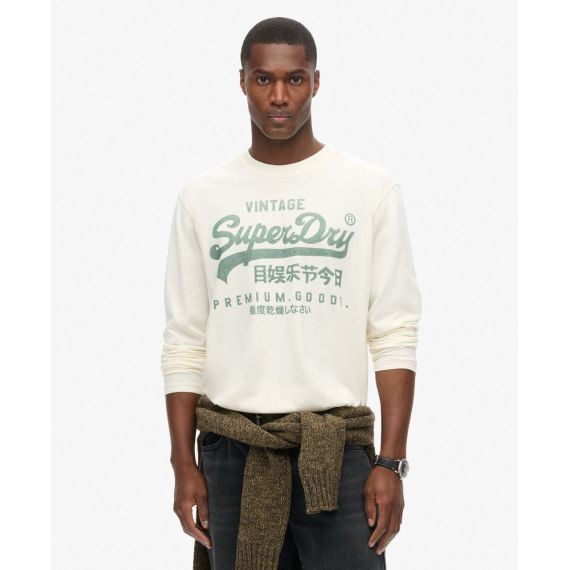 Superdry Ανδρικό Μακρυμάνικο T-Shirt M6010830A-39E Classic Graphic Ecru - Mακρυμάνικες στο Bodyman