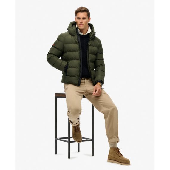 Superdry Ανδρικό Μπουφάν Puffer M5011905A-ZC3 Hooded Sports Army Khaki - Μπουφάν στο Bodyman