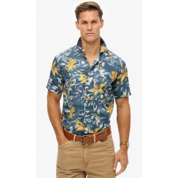 Superdry Ανδρικό Πουκάμισο M4010947A-F7C Hawaiian Print Shirt Blue - Κοντομάνικα πουκάμισα στο Bodyman