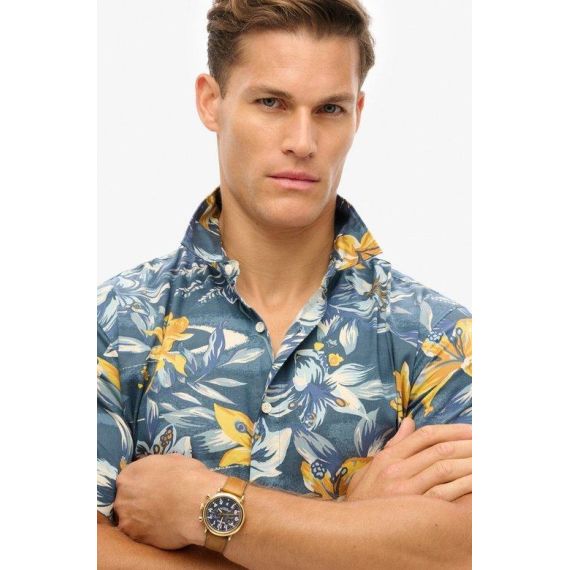 Superdry Ανδρικό Πουκάμισο M4010947A-F7C Hawaiian Print Shirt Blue - Κοντομάνικα πουκάμισα στο Bodyman