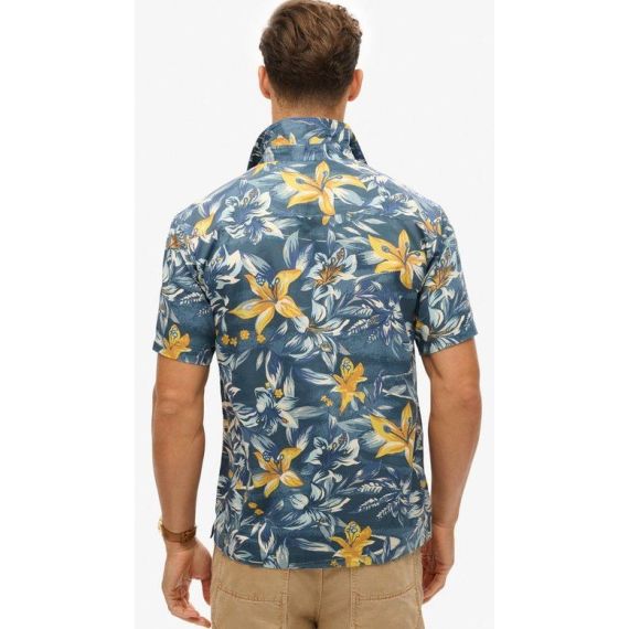 Superdry Ανδρικό Πουκάμισο M4010947A-F7C Hawaiian Print Shirt Blue - Κοντομάνικα πουκάμισα στο Bodyman