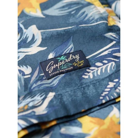 Superdry Ανδρικό Πουκάμισο M4010947A-F7C Hawaiian Print Shirt Blue - Κοντομάνικα πουκάμισα στο Bodyman