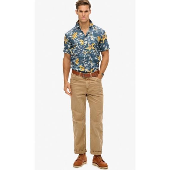 Superdry Ανδρικό Πουκάμισο M4010947A-F7C Hawaiian Print Shirt Blue - Κοντομάνικα πουκάμισα στο Bodyman