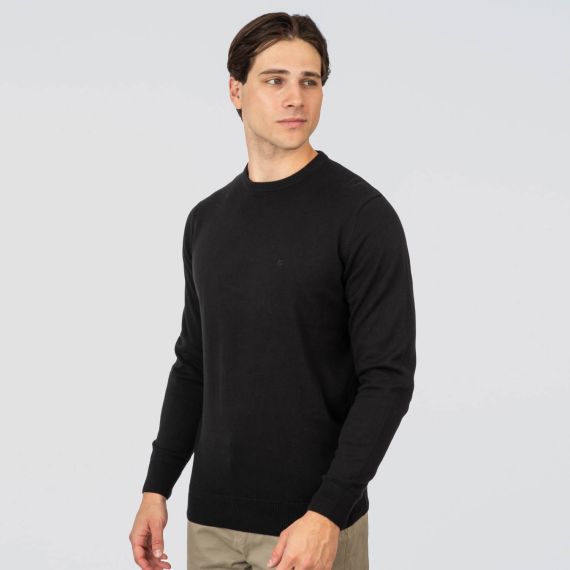 Rebase Ανδρικό Βαμβακερό Πουλόβερ 252KNIT-8030 Black - Πουλόβερ στο Bodyman