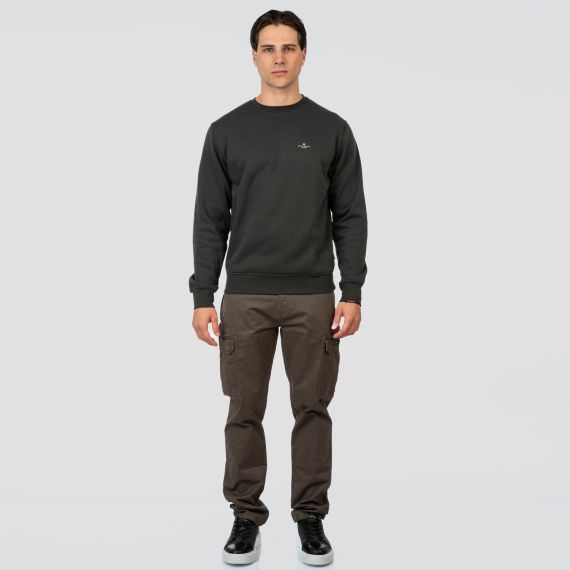 Rebase Ανδρικό Φούτερ Crew Neck 252RTOP-1051 Forest Green - Φούτερ χωρίς κουκούλα  στο Bodyman