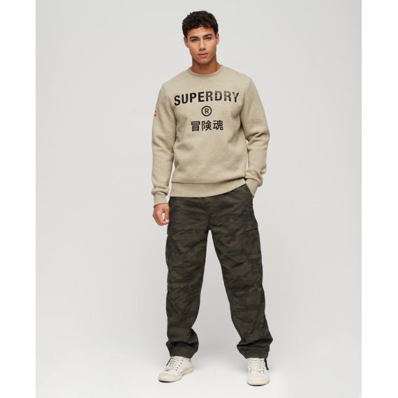 Superdry Hood Crew M2013144A-9XE Workwear Logo Vintage Brown - Φούτερ χωρίς κουκούλα  στο Bodyman