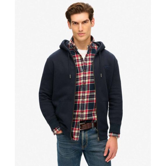 Superdry Ανδρική Ζακέτα Φούτερ M2013116A-98T Essential Logo Navy - Ζακέτες στο Bodyman