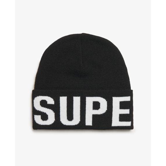 Superdry Ανδρικός Σκούφος Y9010187A-02A Branded Knitted Hat Black - Σκουφιά στο Bodyman