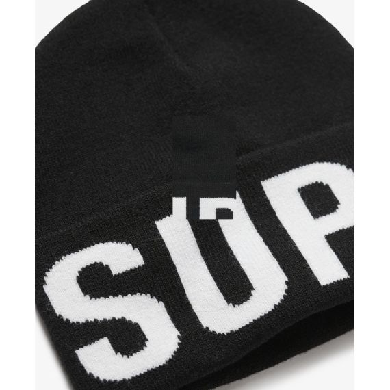 Superdry Ανδρικός Σκούφος Y9010187A-02A Branded Knitted Hat Black - Σκουφιά στο Bodyman