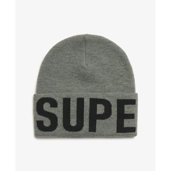 Superdry Ανδρικός Σκούφος Y9010187A-C2T Branded Knitted Hat Rock Grey - Σκουφιά στο Bodyman