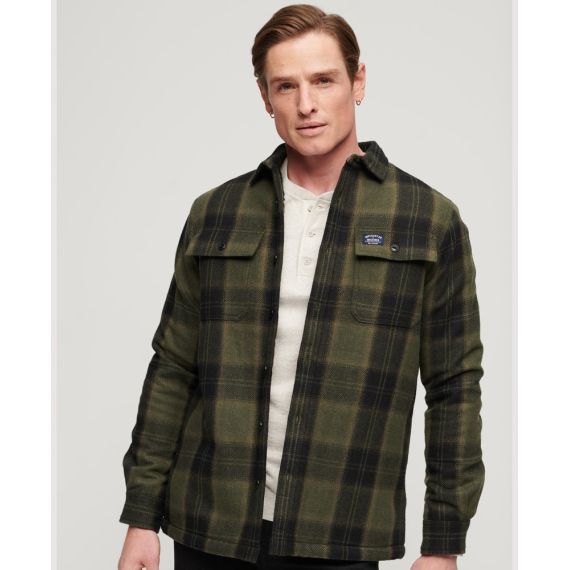 Superdry πουκάμισο M4010720A-9ZB Wool Miller Overshirt Olive - Μακρυμάνικα Πουκάμισα  στο Bodyman