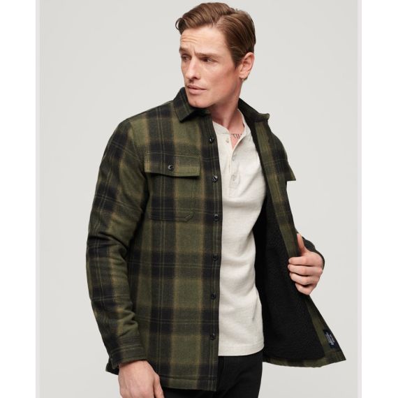 Superdry πουκάμισο M4010720A-9ZB Wool Miller Overshirt Olive - Μακρυμάνικα Πουκάμισα  στο Bodyman