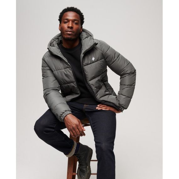 Superdry Jacket M5011827A-HSZ Sports Puffer Hodded Grey - Μπουφάν στο Bodyman