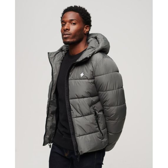Superdry Jacket M5011827A-HSZ Sports Puffer Hodded Grey - Μπουφάν στο Bodyman