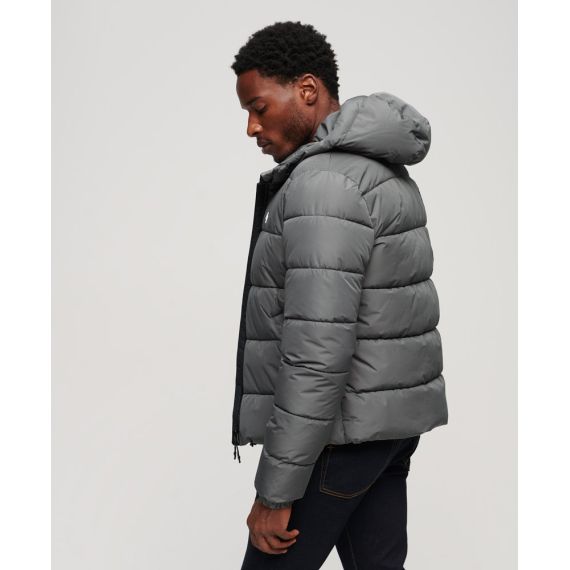 Superdry Jacket M5011827A-HSZ Sports Puffer Hodded Grey - Μπουφάν στο Bodyman