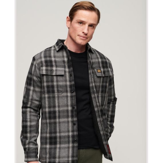 Superdry πουκάμισο M4010720A-9YY Wool Miller Overshirt Dark Grey - Μακρυμάνικα Πουκάμισα  στο Bodyman