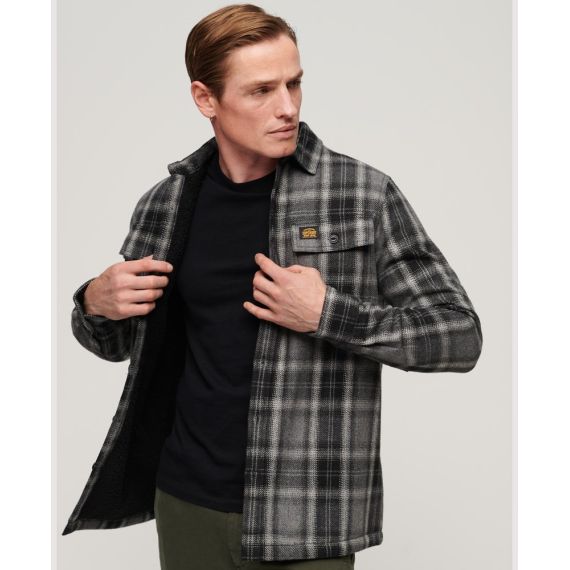 Superdry πουκάμισο M4010720A-9YY Wool Miller Overshirt Dark Grey - Μακρυμάνικα Πουκάμισα  στο Bodyman