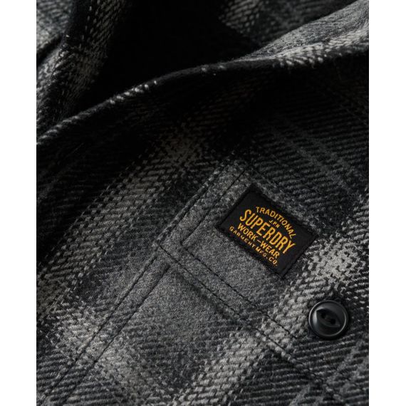 Superdry πουκάμισο M4010720A-9YY Wool Miller Overshirt Dark Grey - Μακρυμάνικα Πουκάμισα  στο Bodyman